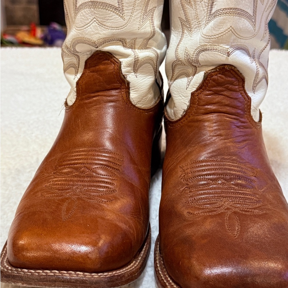 Larry Mahan Brown and White Cowboy Boots
